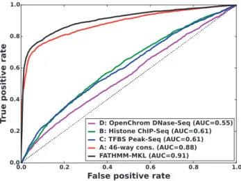 Fig. 1. Five-fold cross-validation performance using the non-coding dataset and four feature groups (see Supplementary data [A–D])