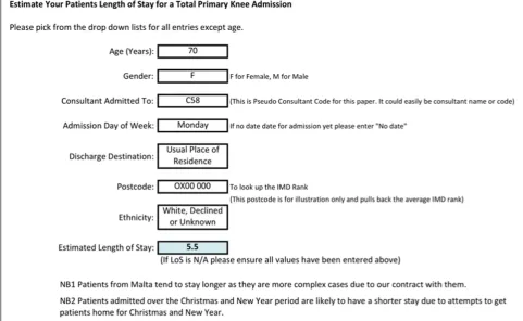 Figure 5 A screenshot of the decision support form for estimating a patients LoS.