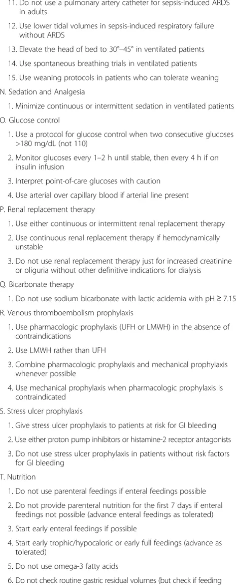 Table 1 Surviving Sepsis Campaign 2016 Recommendations [36](Continued)