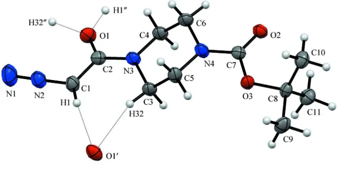 Figure 1The asymmetric unit of (I), with atomic numbering indicated, together with selected atoms of neighbouring molecules 