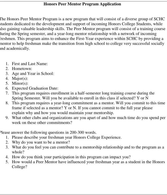 Figure 2. A sample application for the Honor Peer Mentor Program. 