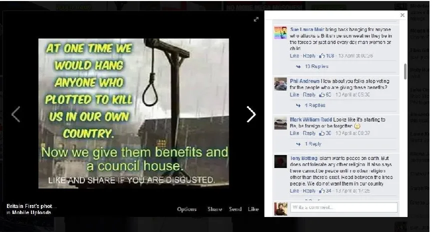 Figure 1: Screenshot of Britain First meme, originally posted April 15th 2015 