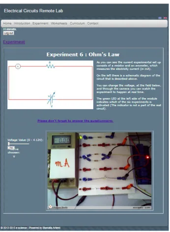 Fig. 1. The specific dynamic web page from which one can carry out a remote experiment on some bipolar electrical and electronic elements