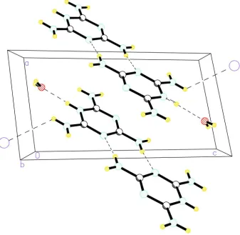 Figure 2A view of the structure along the b axis. The dashed lines depict the hydrogen bonds