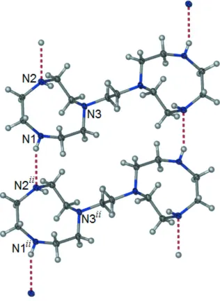 Figure 3A fragment of the molecular packing, clearly showing H-bond interactions between adjacent molecules