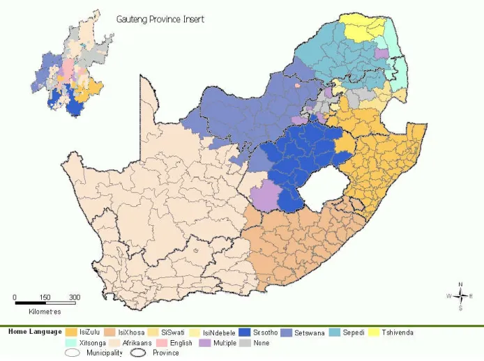 Figure 1.2 below reflects the geographical distribution of languages in South Africa.   