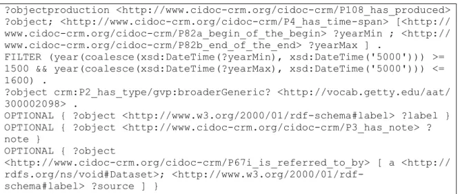 Figure 7 – SPARQL 1.1 query as constructed by the query builder application