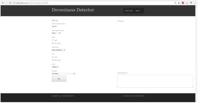 Fig. 2. Web platform developed to study methods for the detection of drowsiness. 