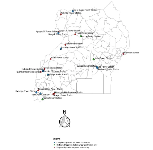 Figure 1  Major Hydroelectricity plants in Uganda with legend showing the state of the plant 