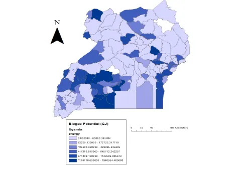 Figure 3  Biogas potential of Uganda per district 