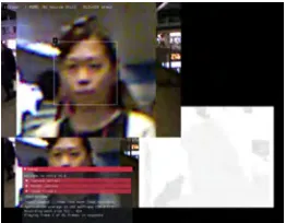 Figure 4: Volca Systemscreen-shot with RGB image anddepth map data, showing HaarCascade Classiﬁer face detectionin progress