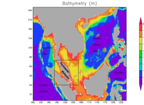 Figure 1. Bathymetry in the region with the black box indicatingarea of interest.