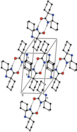 Figure 2Crystal packing of the title compound. Dashed line indicate hydrogen bonds. H atoms not involved in hydrogen bonding 