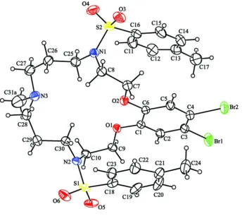 Figure 1A view of (I), showing 30% probability displacement ellipsoids. Only the major disorder component of the methyl group 