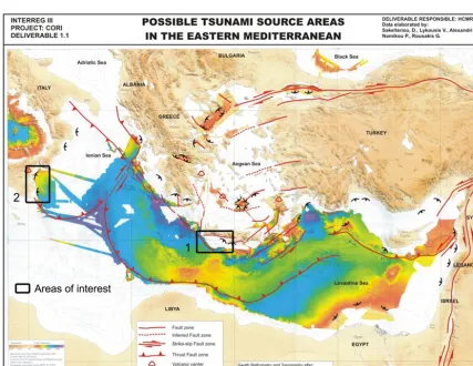 Figure 4. The tsunamigenic zones of the Mediterranean Sea and their respective tsunami potential (adopted from Papadopoulos and Fokaefs,2005).