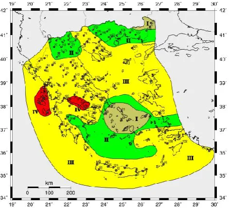 Fig. 8. Map with the seismic hazard zones of Greece (Geophys.Lab. A.U.TH. and ITSAK, 2002)