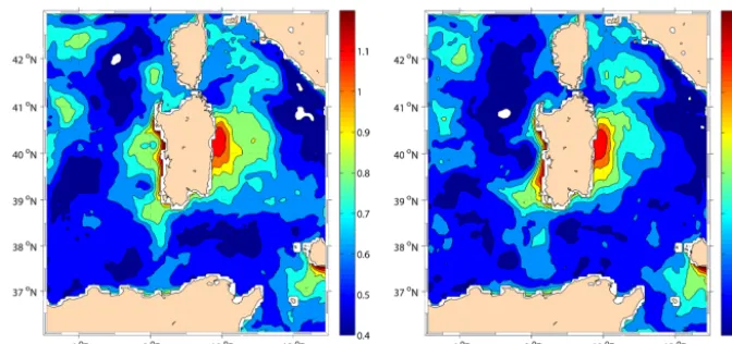 Figure 3. Map of SST RMSE (whole period) for BF (left) and BFC experiments. Units are ◦C.