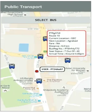 Figure 8: Map showing real-time bus location and information