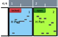Figure 10. Part 1 is locked and cannot be moved or edited,whereas part 2 is open.
