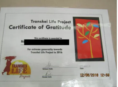 Figure 6: Certificate awarded by Transkei Life to Principal Dan 
