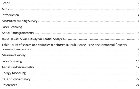 Table 1: List of spaces and variables monitored in Joule House using environmental / energy 