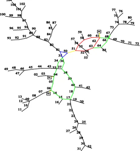 Fig. 5. R’Mali P297 Power system -   candidate     lines  to switch in  color  