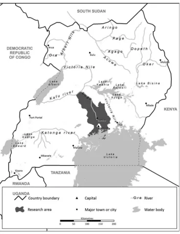 Figure 3. Map of Uganda indicating key study areas north of Kampala. Source: the authors.