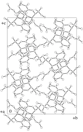 Figure 4Unit cell packing diagram of C23H28O7 projected down the a axis. Anisotropic displacement ellipsoids display 30% 