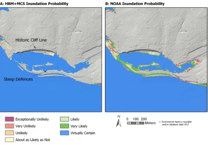 Figure 2:  Probability of Inundation for an area of steeper topography in the Exe 