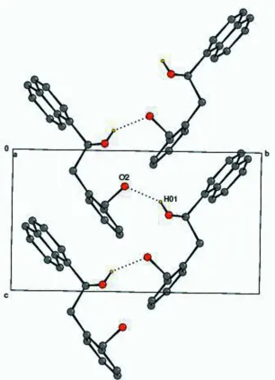 Figure 2The crystal packing diagram. The dotted lines indicate intermolecular O—H···O hydrogen bonds