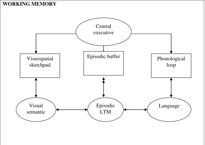 Figure 1:  Baddeley’s Multi-Component Model of Working Memory adapted from The  multi-component model of working memory:  Explorations in experimental cognitive  psychology (p