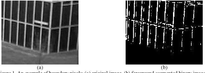 Figure 1. An example of boundary pixels: (a) original image, (b) foreground segmented binary image