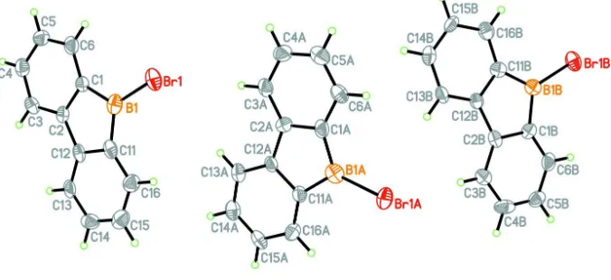 Figure 1A view of the three molecules in the asymmetric unit of the title compound, with the atom-numbering scheme