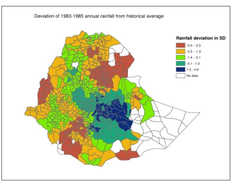 Figure 2.4: Deviation of annual 1983-1985 annual rainfall from historical averages in SD