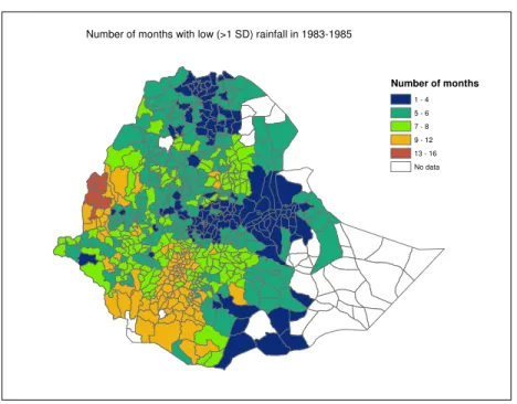 Figure 2.5: Number of months with low rainfall (< −1 SD) in 1983-1985