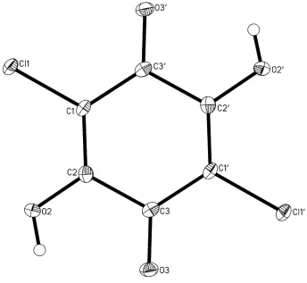 Figure 1Anisotropic ellipsoid representation of the compound I together with atom labelling scheme