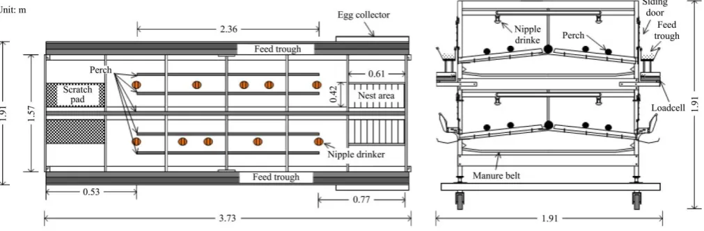 Figure 1  Top-view (left) and side-view (right) schematic drawings of the enriched colony module used in the experiment  