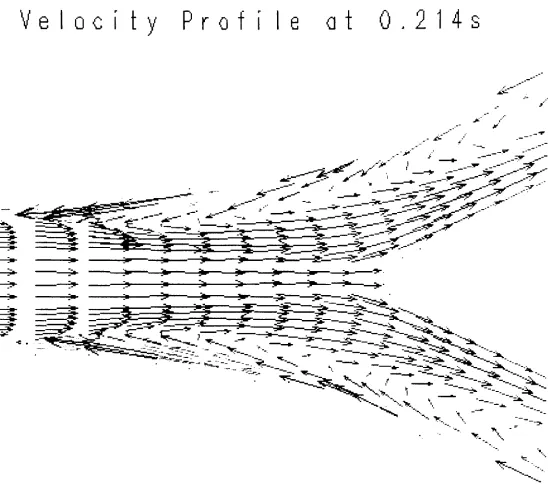 Figure 5.2.12 Centerline Velocity Vectors at 0.214s