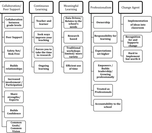 Figure 3.  The five provisional categories and sub categories merged. 