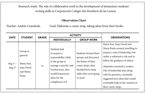 Figure 4. Sample of an Observation Chart