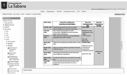Figure 1. Planner of the Activities for the Virtual Hour