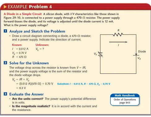 Figure 29-10, is connected to a power supply through a 470-forward-biases the diode, and its voltage is adjusted until the diode current is 12 mA