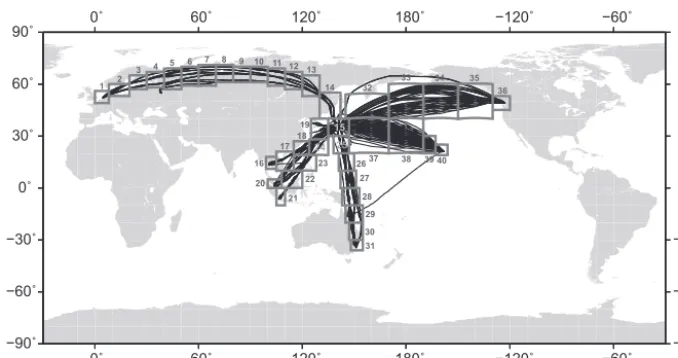 Figure 2. Flight tracks of all of the CONTRAIL CME observations in 2010 used in this study