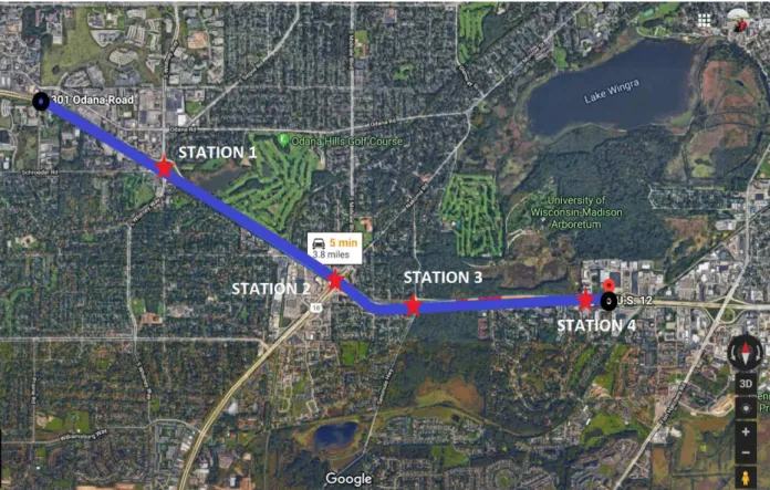 Figure 3-1 shows the location of the study area selected. The distance between stations are also  measured