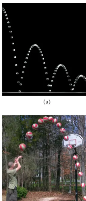 FIGURE 3;18 Projectile motion of a smallball projected horizontally with initial velocity  The dashed black line represents the path of the object