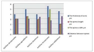 Figure 7. Chart of average dimensions of the palynological features of species  Achillea