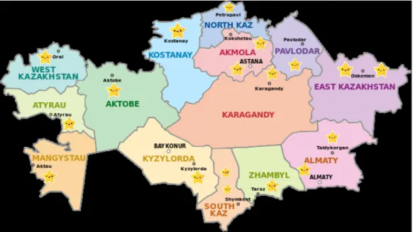 Figure 1 The location of the innovative schools in Kazakhstan 