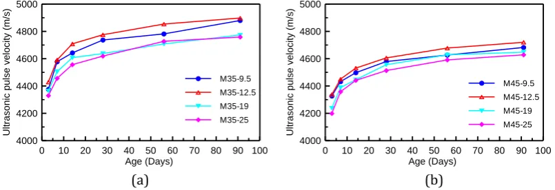Fig. 2. Relative compressive strength of (a) M35 mixtures and (b) M45 mixtures under sulfate solution and  water curing