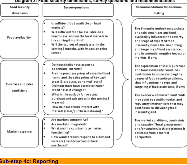 Diagram 3: Food security dimensions, survey questions and recommendations 