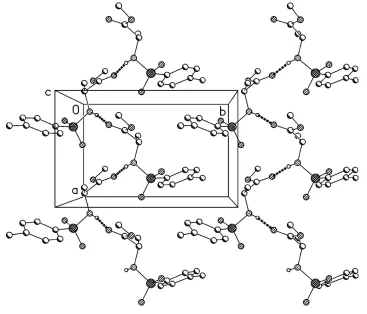 Figure 2Packing diagram of the title compound, showing classical hydrogen bonds (dashed lines)